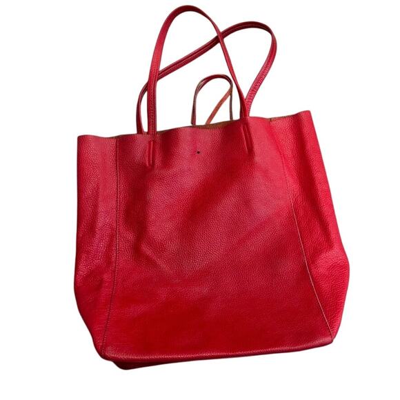 Borse in Pelle Red Leather Tote Bag Shoulder Straps Made in Italy - Picture 5 of 7